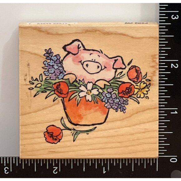 Penny Black Pinky Joy Pig Rubber Stamp ON Wood Block BY MARGARET SHERRY 2626H - Picture 2 of 6